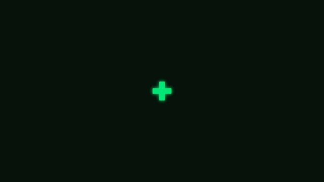 Green Cross Symbol Illuminated on Dark Background.