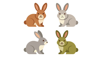 Obraz premium Four Different Colored Rabbits Sitting in Simple Style