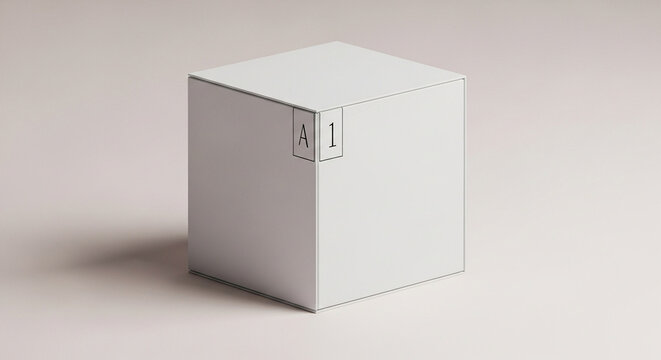 A sturdy white geometric cube resting gently upon a neutral surface displays the letters stamped visibly on its upper corner representing artificial intelligence concepts in business