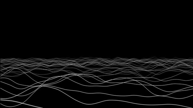 White lines wave on a black background. Abstract lines wavy motion