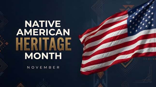 Honoring native american heritage month with a beautiful waving american flag in the background