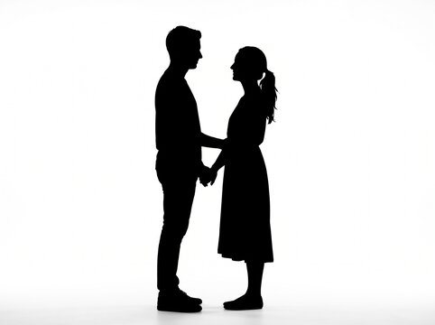 Couple silhouette. Silhouette of couple standing holding hands.