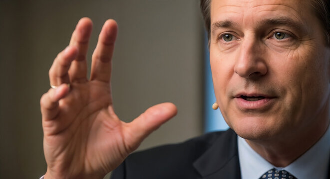 Confident speaker leading a workshop with engaging hand gestures and clear communication in professional setting.
