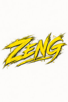 Yellow stylized lettering spelling zeng features a dynamic brushed vector illustration brushstroke calligraphy character