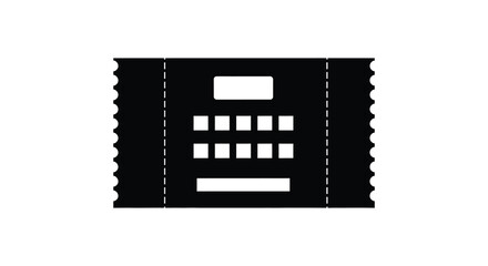 Fototapeta premium Black ticket silhouette with perforated edges and grid pattern on white background