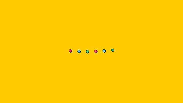 Colorful Dots Moving Across Bright Yellow Background.