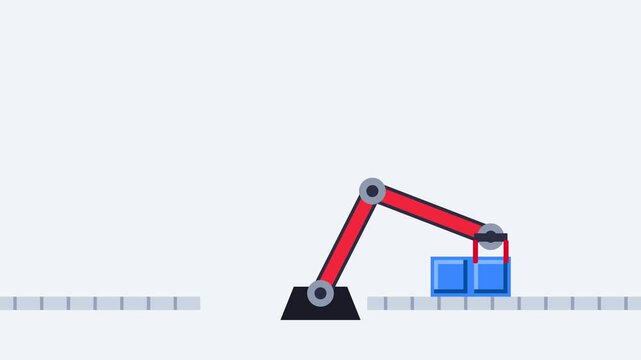 Robotic arm stacking blue blocks in an automated industrial process