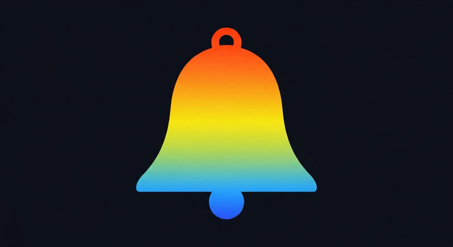 A vibrant rainbow colored notification bell icon glowing brightly against a dark twilight evening sky creates a striking visual symbol for alerting users about important incoming messages