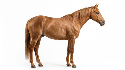 Obraz premium Stallion stands isolated on transparent background looking directly towards the right side of the frame.