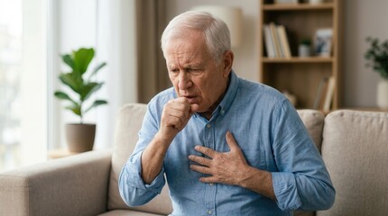 Fototapeta na wymiar Senior patient suffering from respiratory illness and chronic obstructive pulmonary disease.