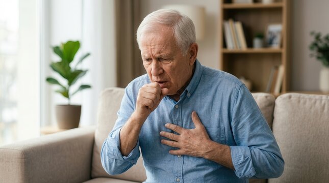 Senior patient suffering from respiratory illness and chronic obstructive pulmonary disease.