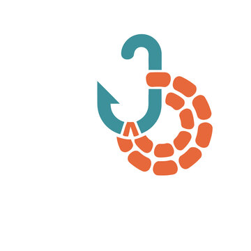 Fishing hook with shrimp logo