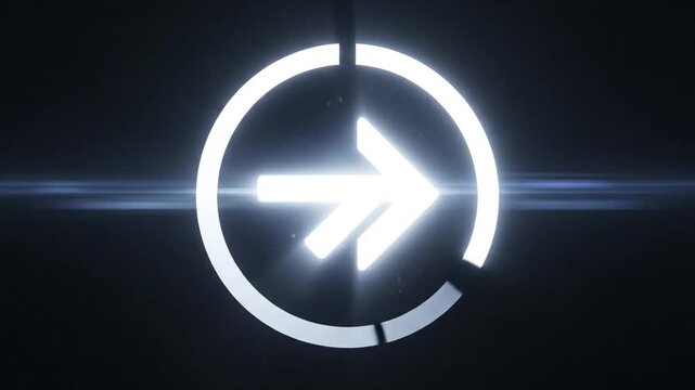 Glowing white arrow with partial circular progress bar on black background.