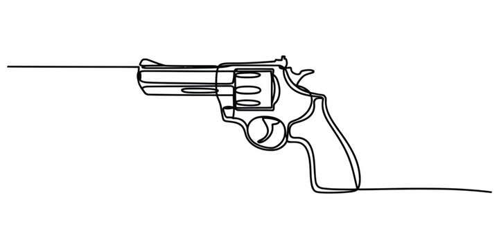 Continuous line drawing of gun or pistol for security, protection, and police force concepts isolated.