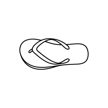 Single flip flop sandal icon with simple black line art style for summer vacation travel content beach footwear shopping and leisure lifestyle graphic designs.