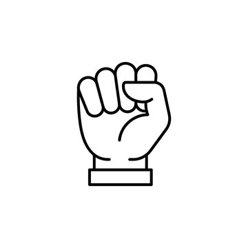 Raised fist icon featuring simple black line art isolated on transparent background representing protest revolution resistance unity power or social activism.