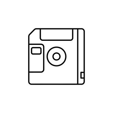 Floppy disk icon with retro computer storage aesthetic and black outline design for digital data preservation projects or vintage tech hardware theme graphics.