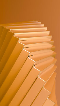 Abstract orange geometric glass panels with luminous reflections