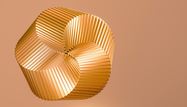 Orange geometric metallic abstract background with radial depth