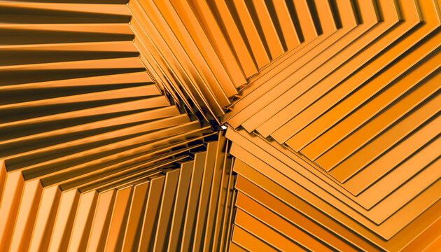 Orange metallic geometric pattern with layered chevron forms