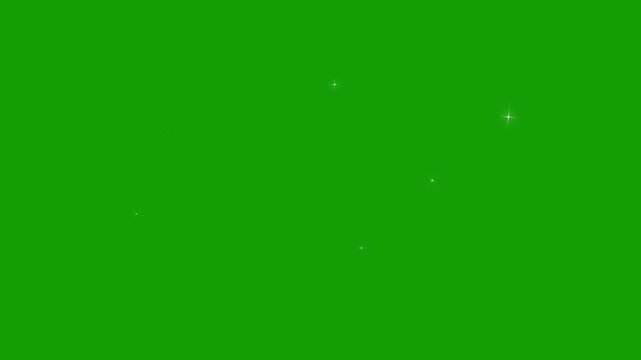 Twinkling stars animation. fast line glitter motion, white cartoon blinking stars, flat vector doodle sparkle, glowing light trails, shining twinkle effect on green screen background. 4k