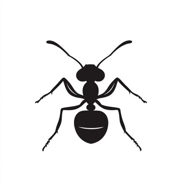 Top view black silhouette of an ant standing isolated on a white background with silhouette wildlife overhead isolated creature illustration