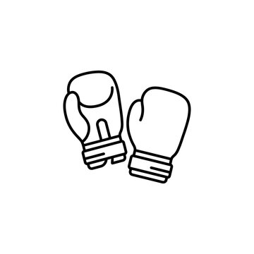 Professional boxing gloves linear icon featuring clear black outlines on transparent background for sport club advertisements martial arts training or gym events.