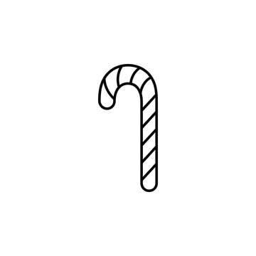 Striped christmas candy cane outline icon features festive black strokes isolated on transparent backdrop suitable for holiday graphic design project assets.