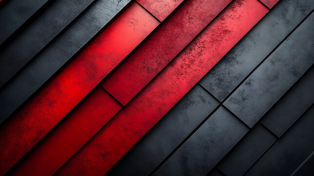 Textured red and black diagonal panels interlock creating a strong geometric pattern on a flat surface