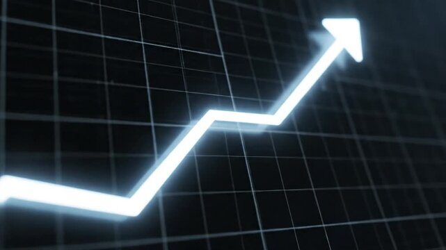 Glowing line graph displaying business growth and decline on dark grid