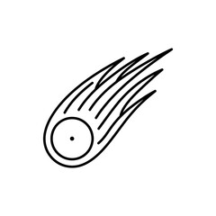 Comet astronomical object flying through space with glowing trail featuring black outline style for science education galactic exploration and celestial weather icons. © workdesgin