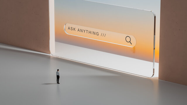 Conceptual AI Search Screen with Human User and Copy Space