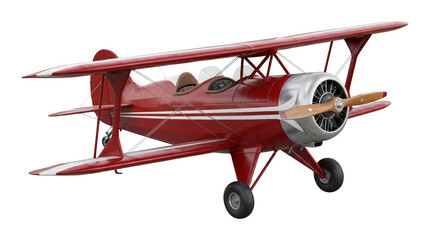 Vintage red biplane airplane flying transportation old aircraft for travel isolated transparent png. © Isolated_png