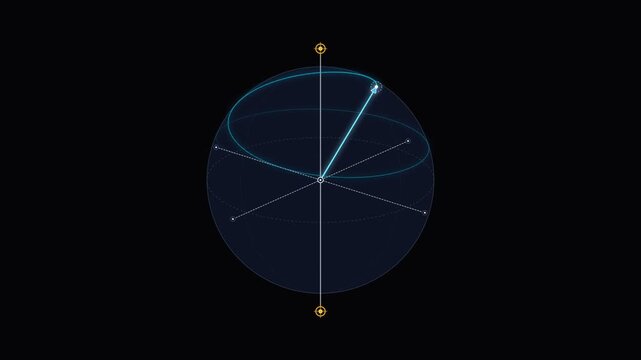 Abstract 3D sphere graphic representing scientific data and spatial coordinates on dark background