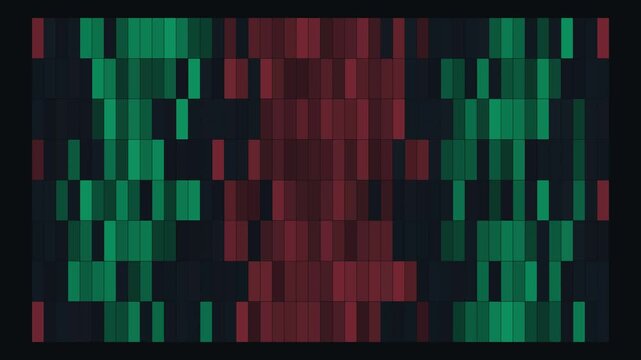 Abstract Digital Data Stream with Green and Red Pixels.