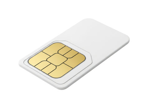 Mobile sim card with golden chip isolated on transparent background