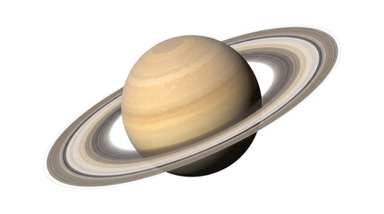 Planet saturn with prominent rocky ice rings floating in dark space isolated on transparent background. © Png ProTeam