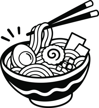 Bowl of ramen noodles with chopsticks egg narutomaki and tofu for Asian food lovers graphic.