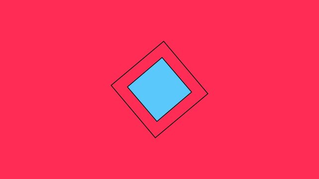 Colorful Geometric Pattern with Blue Diamond Shape on Red Background.