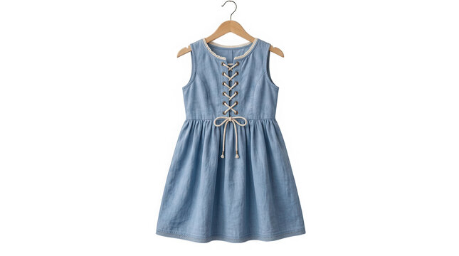 Light blue tie dress hanging on hanger