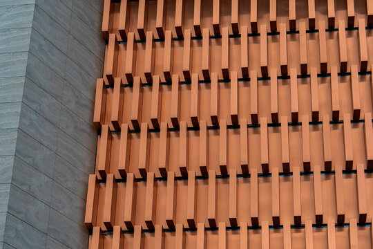 Geometric facade detail of contemporary urban architecture