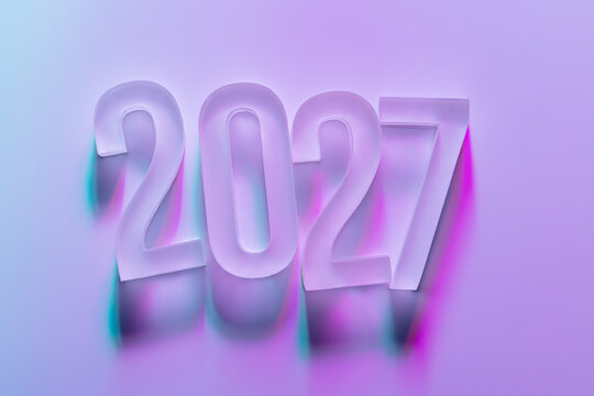 2027 new year numbers with colorful neon shadows
