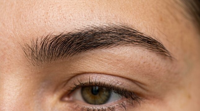 Close-up of a Woman's Green Eye and Natural Eyebrow