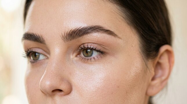 Close-up of a woman's natural, well-groomed eyebrows and eye area.