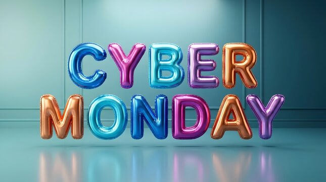 Bright colorful cyber monday balloon letters showcase the excitement of online sales and shopping
