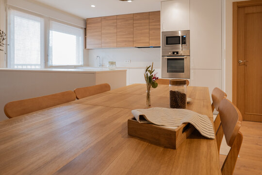 Modern apartment kitchen and dining room interior lifestyle
