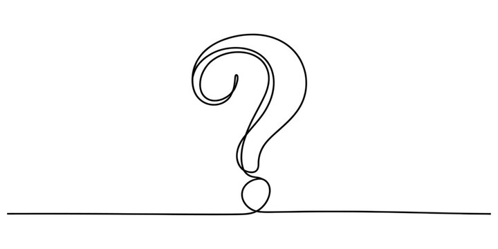 One line question mark symbol with horizontal path representing uncertainty and seeking answers in business or education.