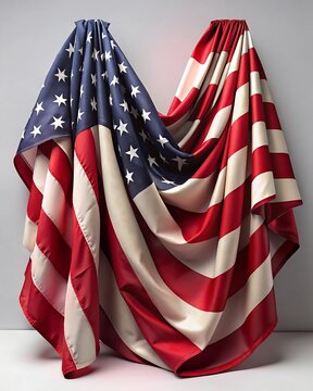 Large american flag made of soft fabric hanging down with deep folds and ripples