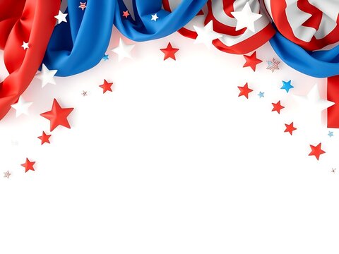 Red and blue streamers with festive stars for celebration