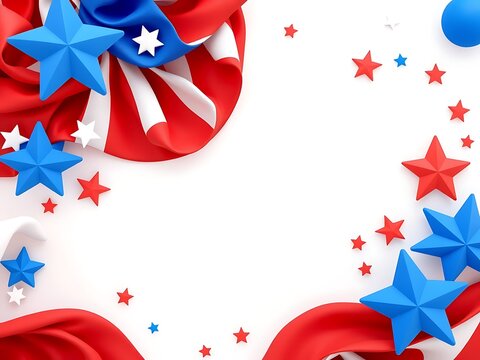 Red and blue stars with fabric ribbons for american independence day celebration